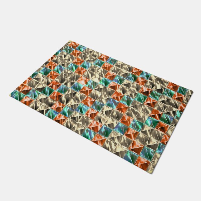 Tapete Azulejos de bege, ciano e coral ou manchados (Inclinado)