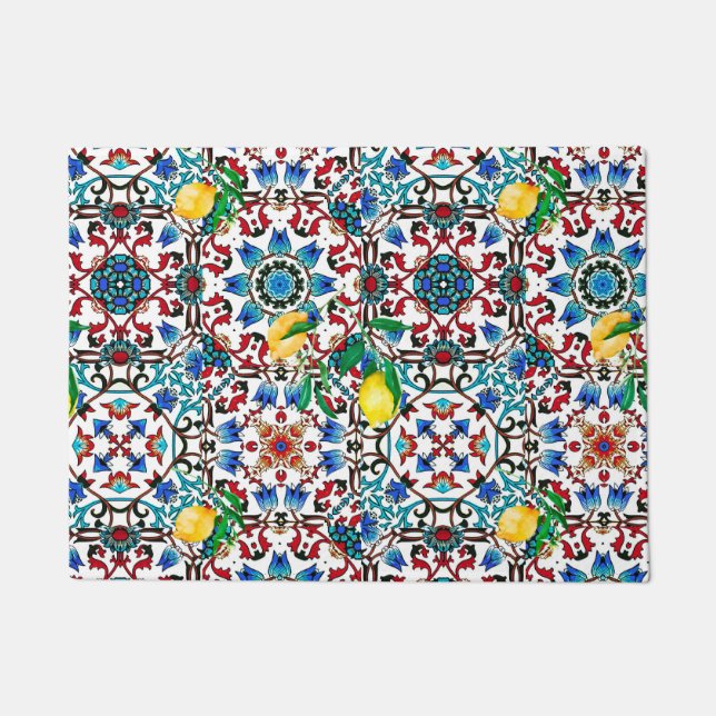 Tapete Azulejos mediterrânicos,mosaico,limão,arte de verã (Frente)