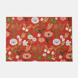 Tapete Bambu Floral Borboleta Bambus Shamrocks em Vermelh