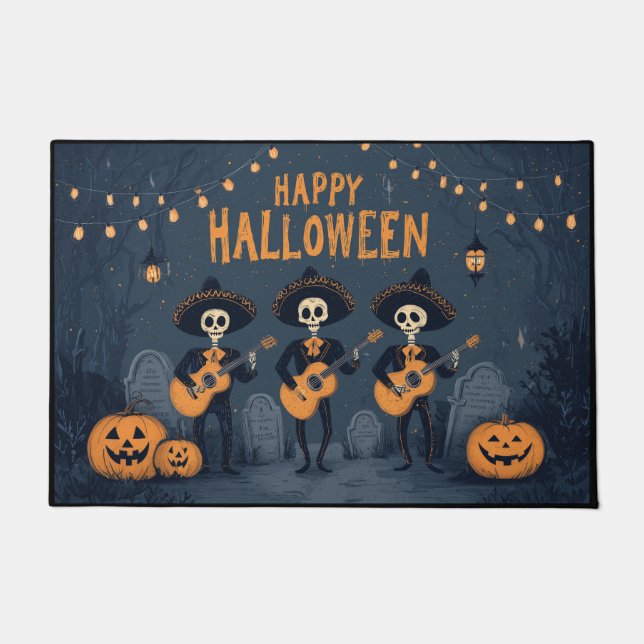Tapete Banda de Mariachi Esqueleto Feliz Halloween (Frente)