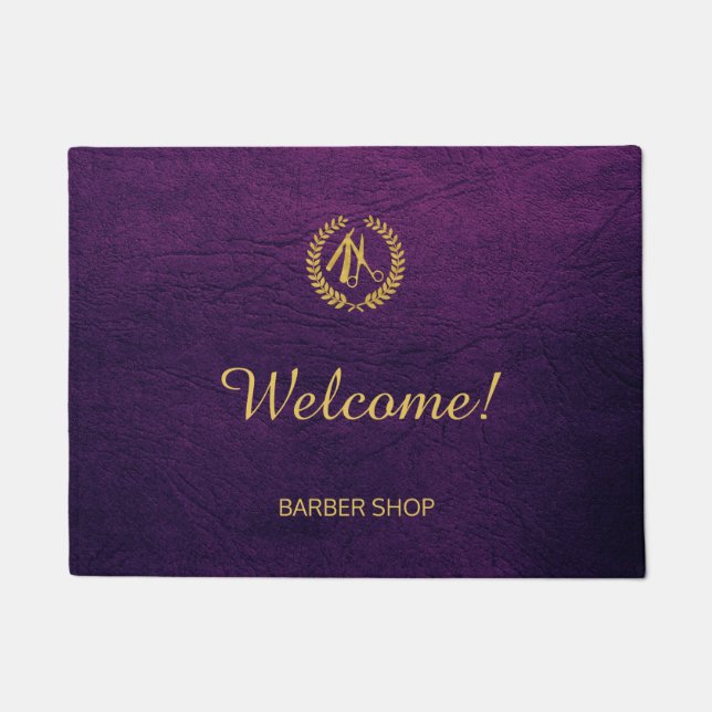Tapete Barbeiro de luxo compre couro roxo olha ouro (Frente)