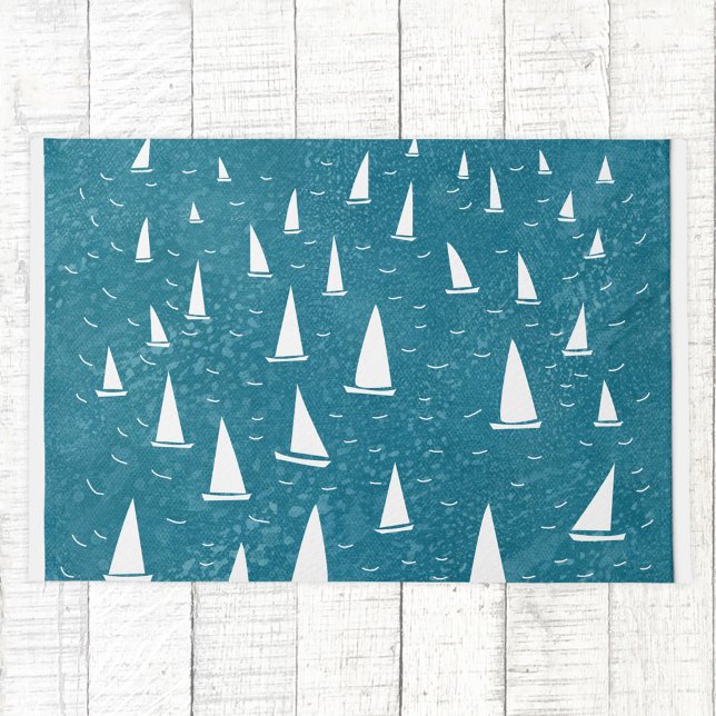 Tapete Barco à vela náutica (Sailing boat race regatta coastal teal doormat)