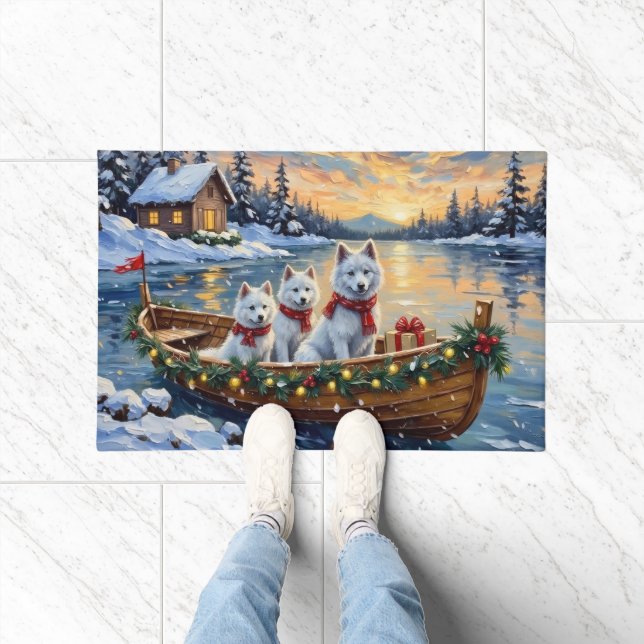 Tapete Barco de Natal do Samoyed Branco Férias (Interior)