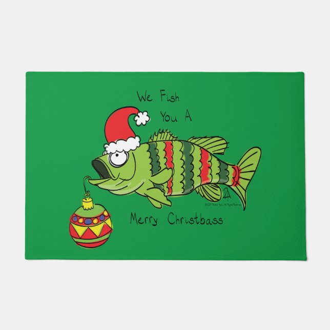 Tapete Bass de Natal Engraçado Pesca Peixe Cartografia Bo (Frente)