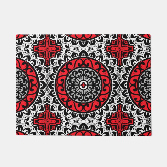 Tapete Batik, vermelho, preto & branco do sudoeste da (Frente)