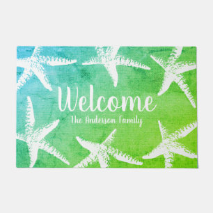 Tapete Beachy Coastal White Starfish e Ocean Green