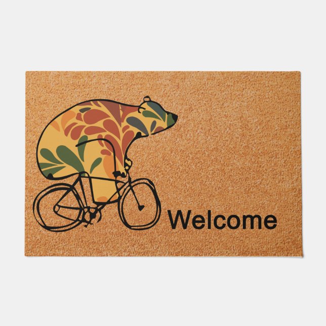 Tapete Bear Bike Doormat Gift, Engraçado Urso Exterior (Frente)