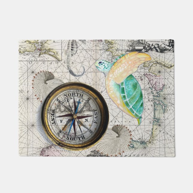 Tapete Bege do mapa da tartaruga de mar (Frente)