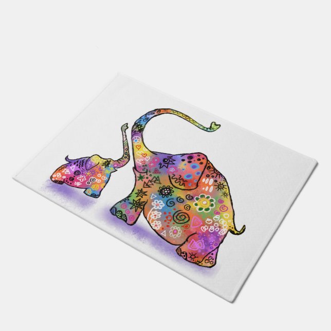 Tapete Belo Elefante de Bebê com Mamãe Doormat (Inclinado)