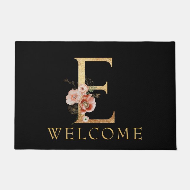 Tapete Belo monograma Dourado E com flores de POPPY (Frente)