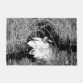 Tapete Belo Pato Mallard Alto Contraste Branco Negro