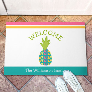 Tapete Bem-vinda Hospitalidade Tropical Pineapple Turquoi