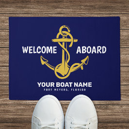 Tapete Bem-vindo a Bordo Náutico Azul Marinho Dourado Nom