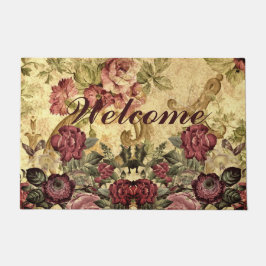 Tapete Bem-vindo a Casa Estilo Vitoriano com Rosa Floral