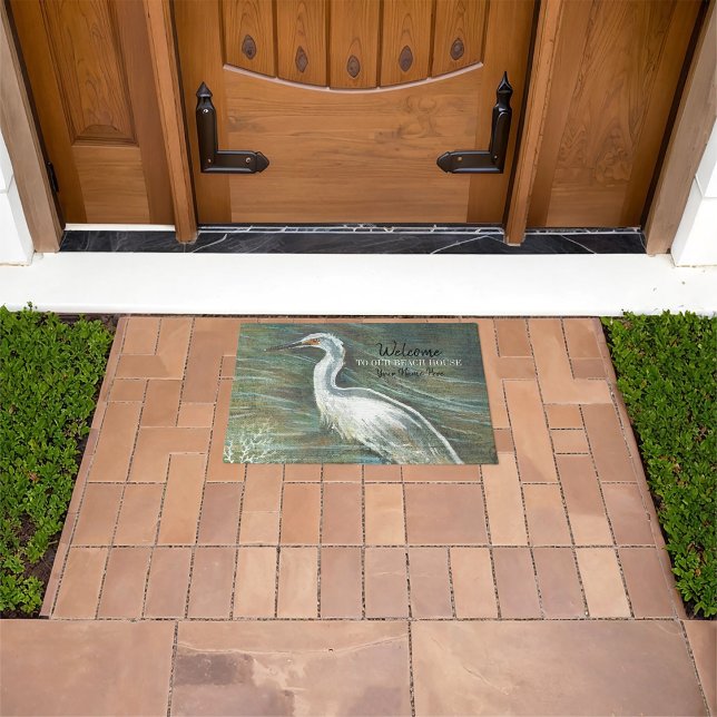 Tapete Bem-Vindo À Nossa Arte Shorebird Da Casa Da Praia (Welcome To Our Beach House Shorebird Art Doormat from Jenn's Emporium. )