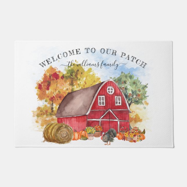 Tapete Bem-vindo à nossa Patch | Autumn Pumpkin Farmhouse (Frente)