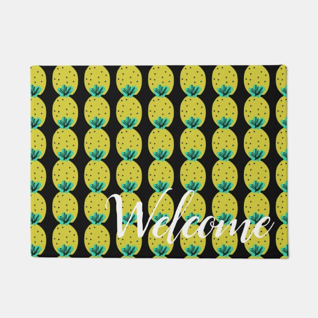 Tapete Bem-vindo Abacaxis Personalizados Doodles (Frente)
