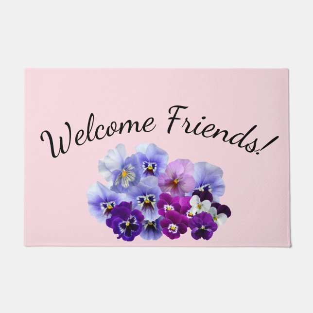 Tapete Bem-vindo Amigos Pansy Floral Door Mat (Frente)