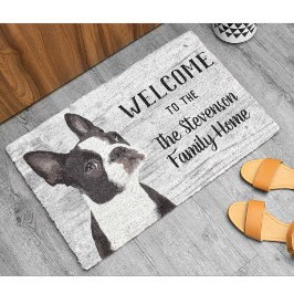Tapete Bem-vindo ao Boston Terrier Dog Animal Family Name