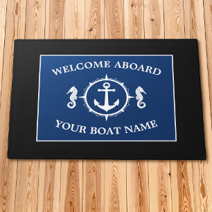 Tapete Bem-vindo ao Navio Nome Anchor Marinho Azul