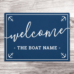 Tapete Bem-vindo ao nome do barco personalizado e âncora