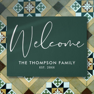 Tapete Bem-vindo ao Verde Esmeralda com Nome da Família P