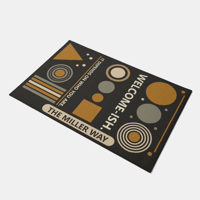 Tapete Bem-vindo - design geométrico com torção humorísti (Inclinado)