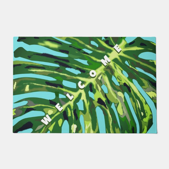 Tapete Bem-vindo Doormat Tropical Monstera Leaf (Frente)
