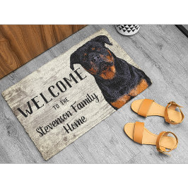 Tapete Bem-vindo Nome da Família Animal do Cão Rottweiler