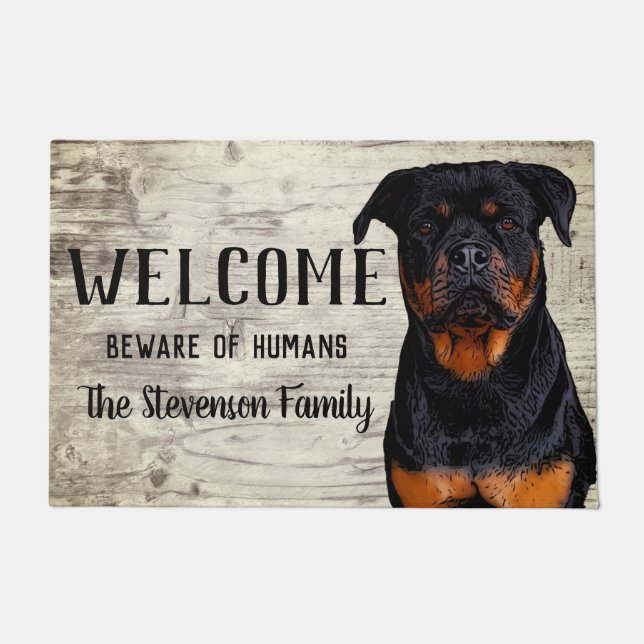 Tapete Bem-vindo Nome da Família Animal do Rottweiler (Frente)