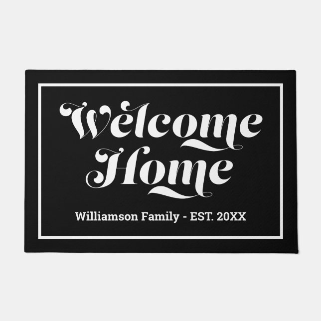 Tapete Bem-vindo Nome da Família Personalizado Script Pre (Frente)