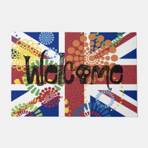 Tapete Bem-vindo Union Jack British Skull Dots Color