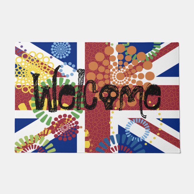 Tapete Bem-vindo Union Jack British Skull Dots Color (Frente)