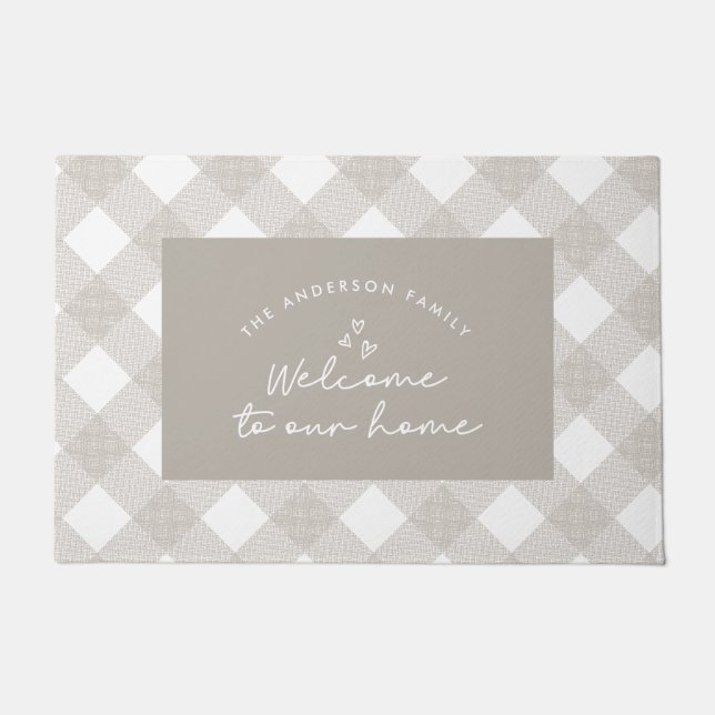 Tapete Bem-vindos ao nosso guião moderno de casa, búfalo  (Frente)