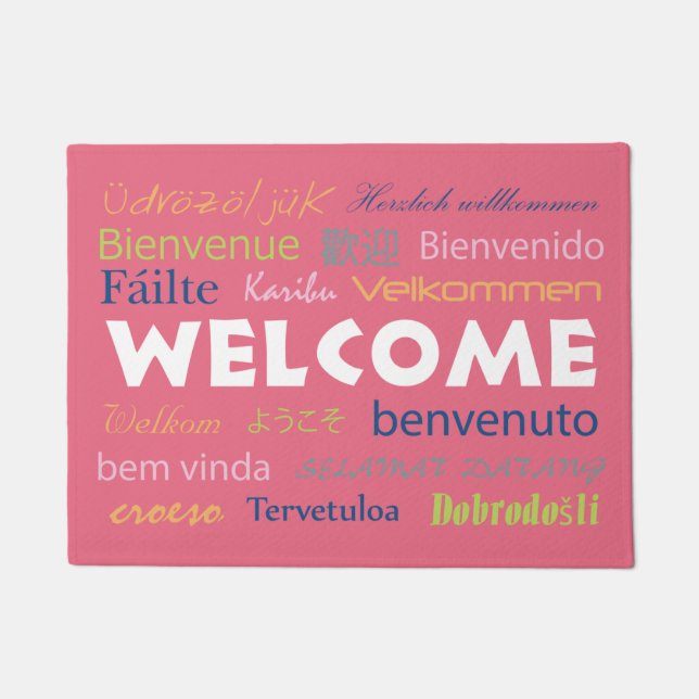 Tapete Bem-vindos em muitos idiomas - porta de fundo rosa (Frente)