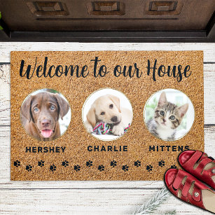 Tapete Bem-vindos Engraçados Pets House Personalizada 3 C