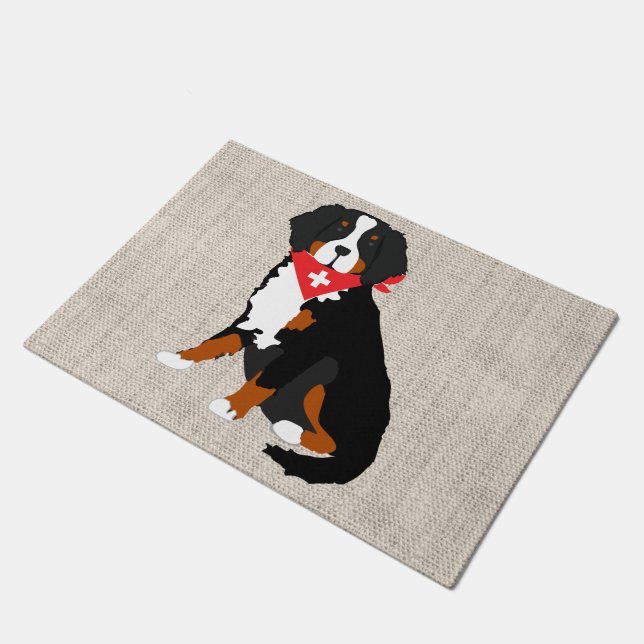 Tapete Bernese Mountain Dog Swiss Cross Tan Burlap (Inclinado)