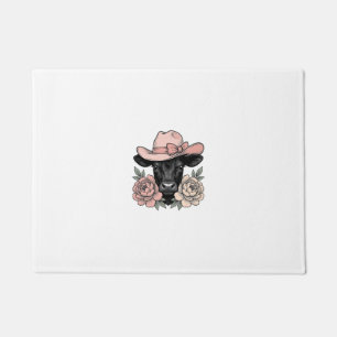 Tapete Bezerro de Cowgirl Rosa com Peônias Vetor Vintage_