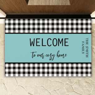 Tapete Bienvenida Farmhouse Black Buffalo Xadrez — Verde