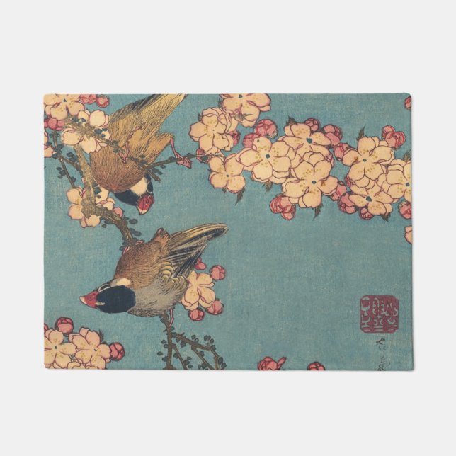 Tapete Birds Flowers Hokusai Art Japonês (Frente)