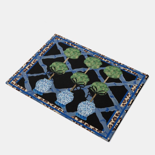 Tapete Black Bamboo Chinoiserie Ginger Jar Doormat Rug (Inclinado)