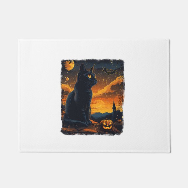 Tapete Black Cat Starry Night Van Gogh Pumpkins Bats Hall (Frente)
