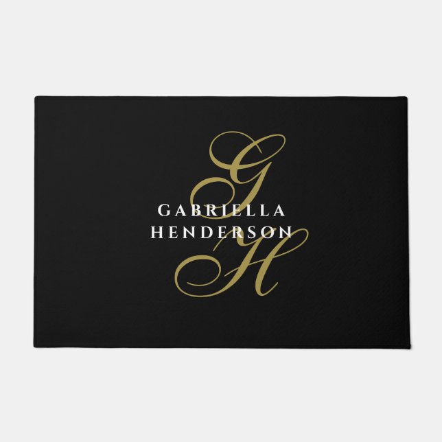 Tapete Black Monogram Gold White Name Minimalist Elegant  (Frente)