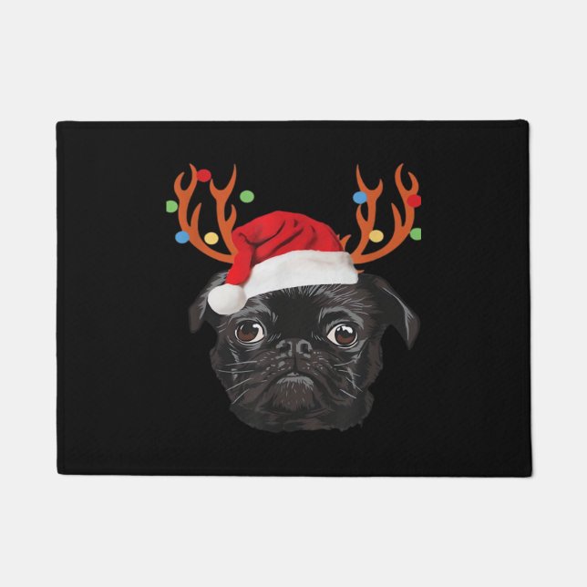 Tapete Black Pug Santa Christmas Reindeer Christmas Light (Frente)