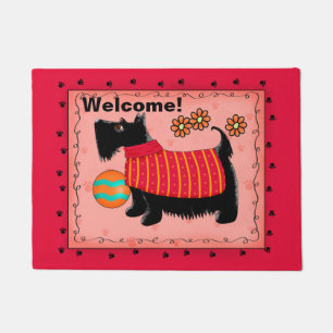 Tapete Black Scottie Dog Welcome Red Coral