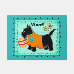 Tapete Black Scottie Dog Welcome Woof Turquoise Teal