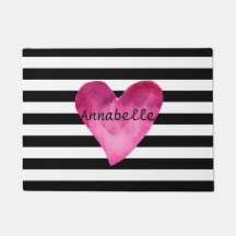 Black + White Stripes Pink Watercolor Nome do cora