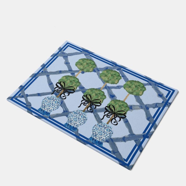 Tapete Blue Bamboo Chinoiserie Ginger Jar Doormat Rug (Inclinado)