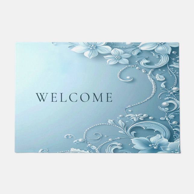 Tapete Blue Decorative Floral Doormat (Frente)