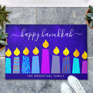 Tapete Blue Happy Hanukkah Script Modern Boho Candle